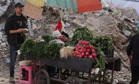 Un vendedor callejero que vende verduras en uno de los mercados de Gaza.